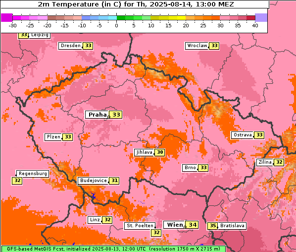 Temperatur, 14. 8. 2025