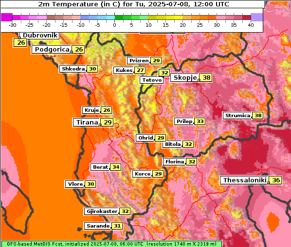 Temperatur, 8. 7. 2025