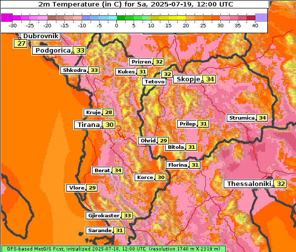 Temperatur, 19. 7. 2025