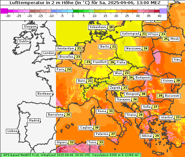 Temperatur, 6. 9. 2025