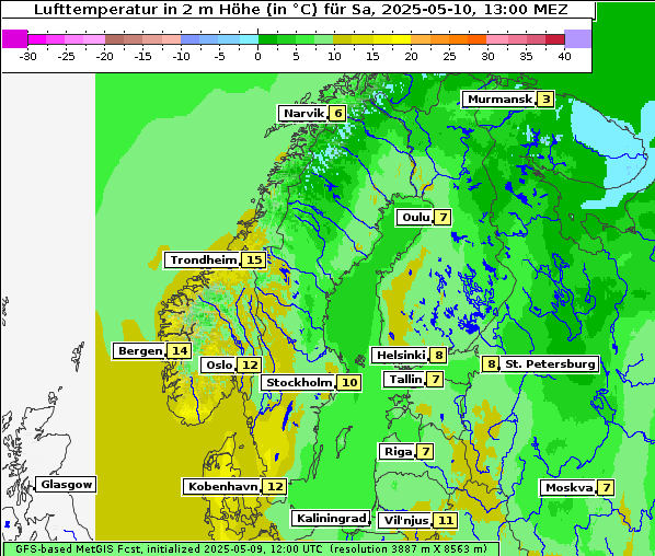 Temperatur, 10. 5. 2025