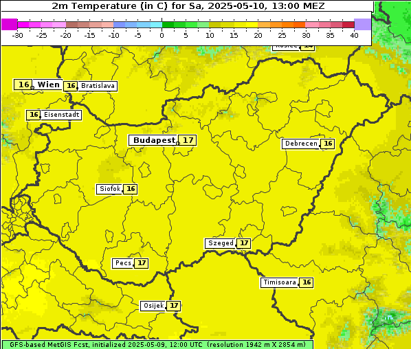 Temperatur, 10. 5. 2025
