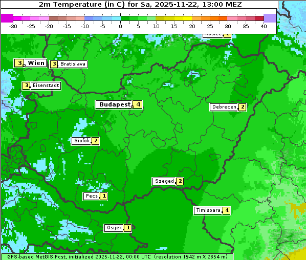 Temperatur, 22. 11. 2025