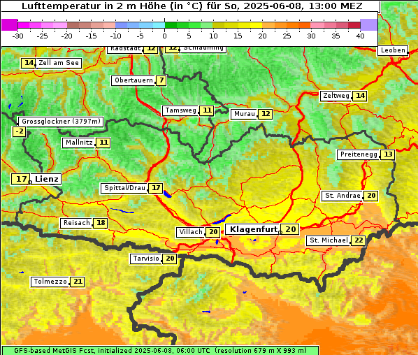 Temperatur, 8. 6. 2025