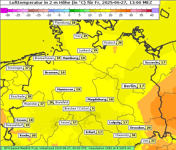 Temperatur, 27. 6. 2025