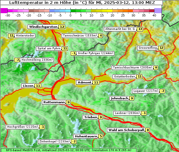 Temperatur, 12. 3. 2025