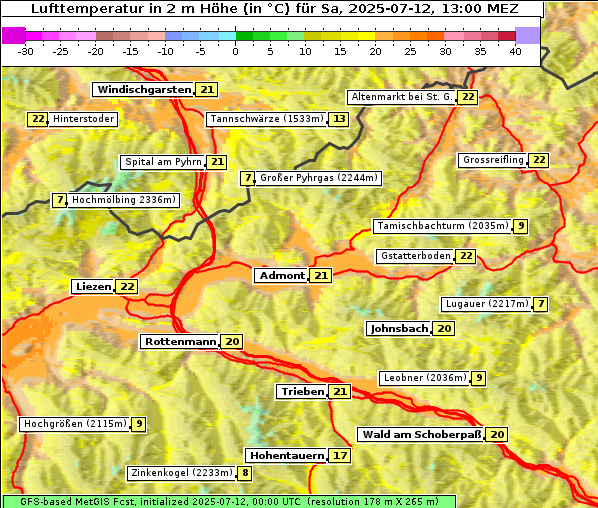 Temperatur, 12. 7. 2025