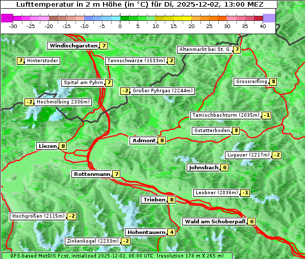 Temperatur, 2. 12. 2025