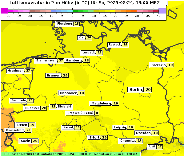 Temperatur, 24. 8. 2025