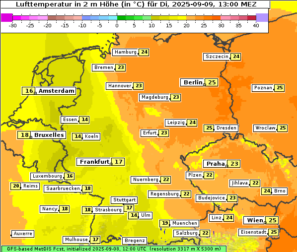 Temperatur, 9. 9. 2025