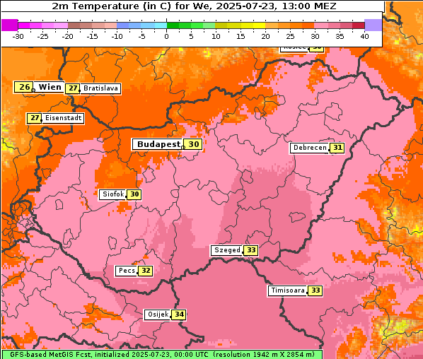 Temperatur, 23. 7. 2025