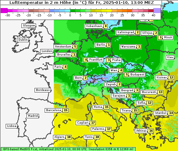 Temperatur, 10. 1. 2025