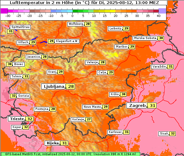 Temperatur, 12. 8. 2025