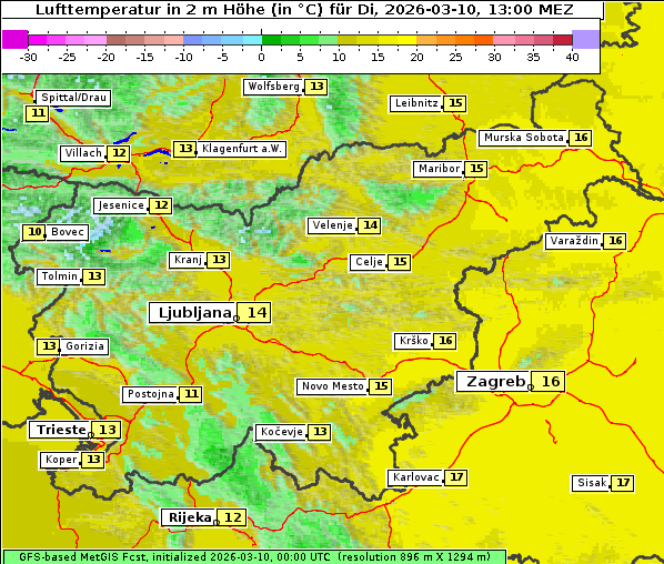 Temperatur, 10. 3. 2026