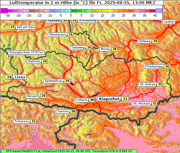 Temperatur, 15. 8. 2025