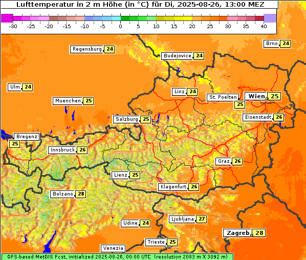 Temperatur, 26. 8. 2025