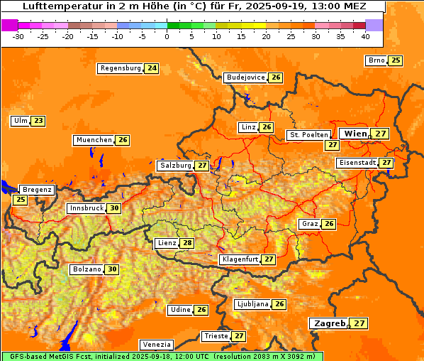 Temperatur, 19. 9. 2025