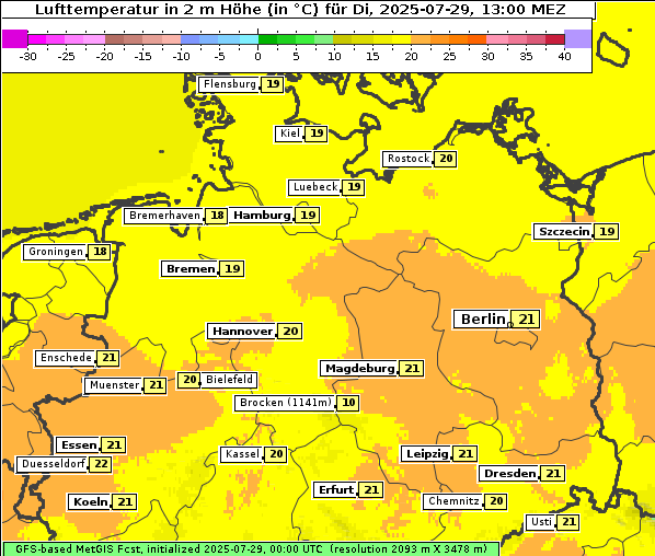 Temperatur, 29. 7. 2025