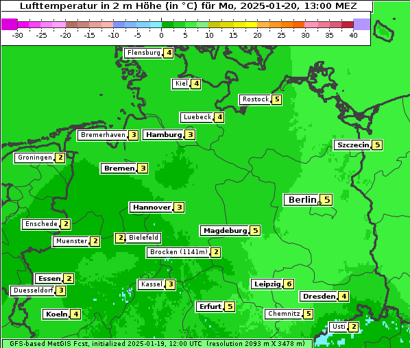 Temperatur, 20. 1. 2025