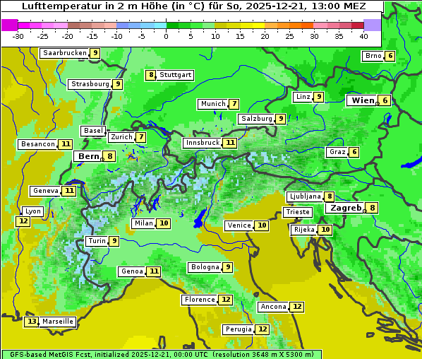 Temperatur, 21. 12. 2025