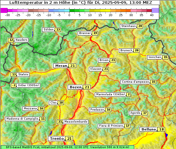Temperatur, 9. 9. 2025