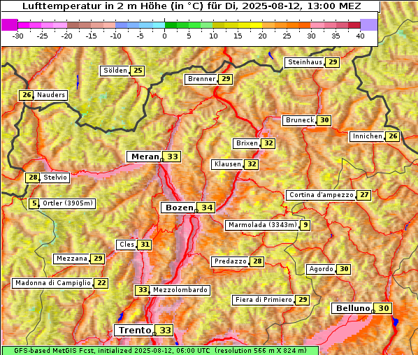Temperatur, 12. 8. 2025