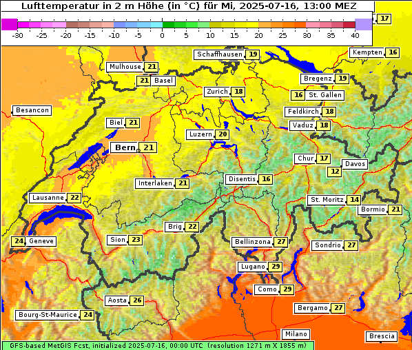 Temperatur, 16. 7. 2025