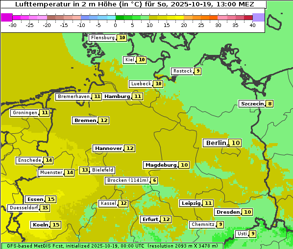 Temperatur, 19. 10. 2025