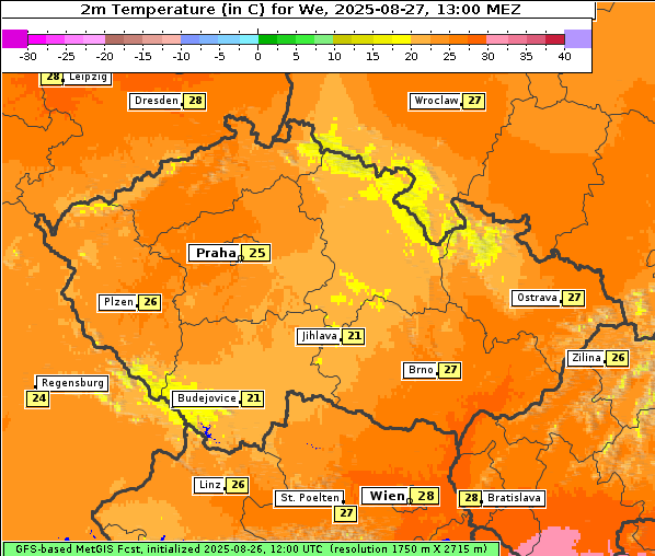 Temperatur, 27. 8. 2025