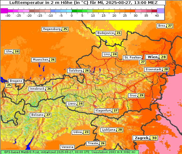 Temperatur, 27. 8. 2025