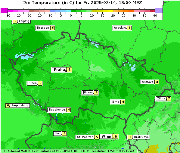 Temperatur, 14. 3. 2025