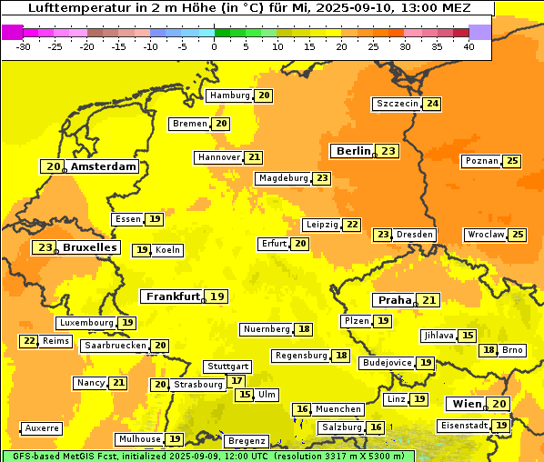 Temperatur, 10. 9. 2025