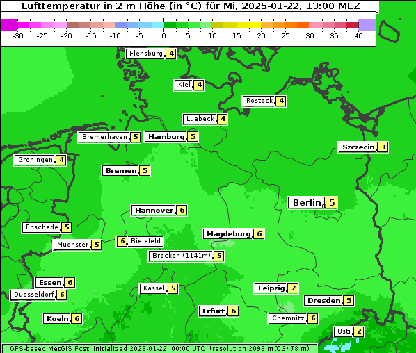 Temperatur, 22. 1. 2025