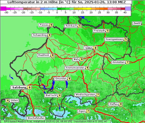 Temperatur, 26. 1. 2025