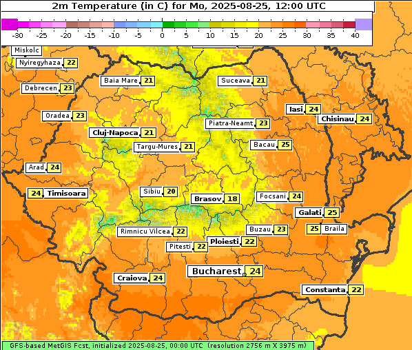 Temperatur, 25. 8. 2025