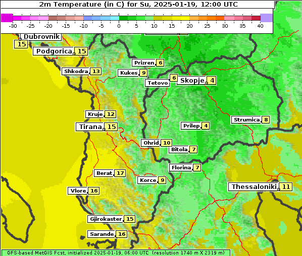 Temperatur, 19. 1. 2025