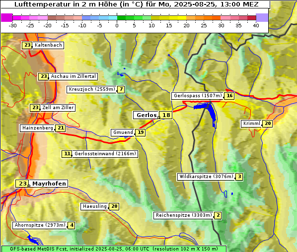 Temperatur, 25. 8. 2025