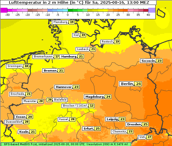Temperatur, 16. 8. 2025