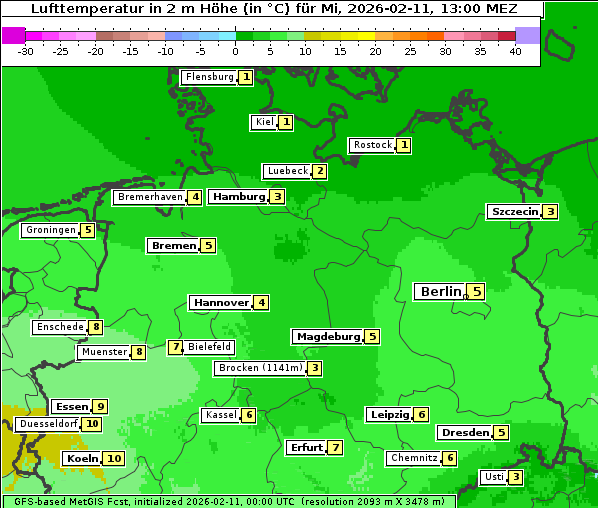Temperatur, 11. 2. 2026