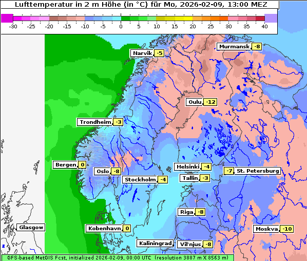 Temperatur, 9. 2. 2026