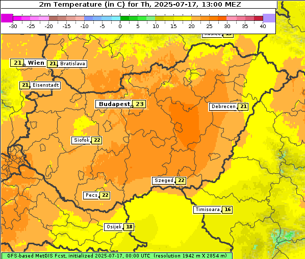Temperatur, 17. 7. 2025