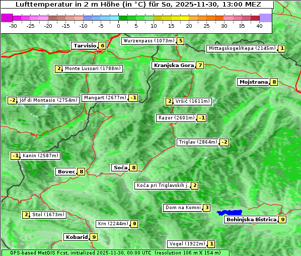 Temperatur, 30. 11. 2025