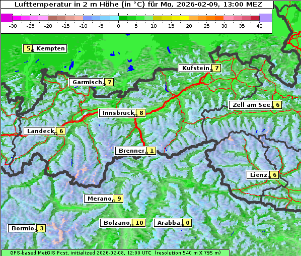 Temperatur, 9. 2. 2026