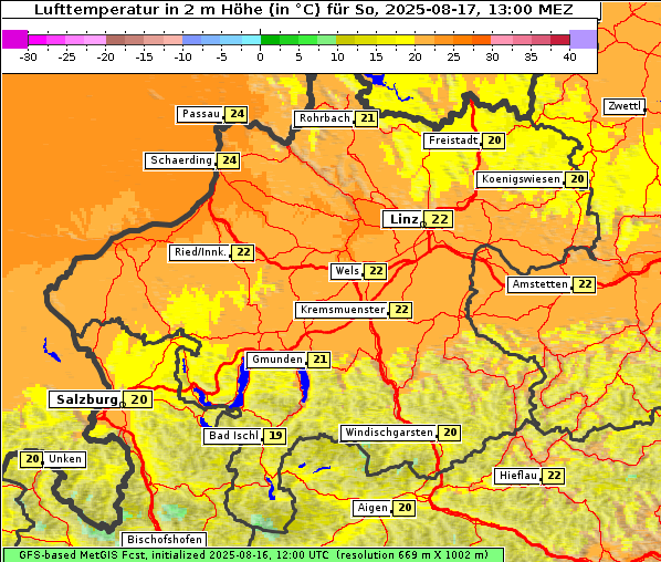 Temperatur, 17. 8. 2025
