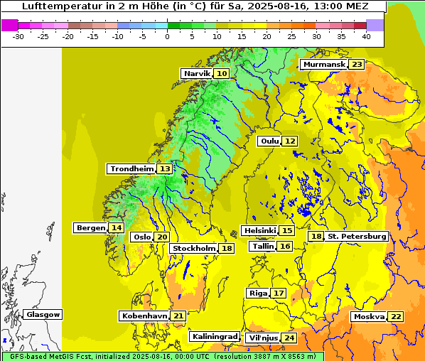 Temperatur, 16. 8. 2025