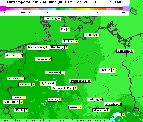 Temperatur, 20. 1. 2025