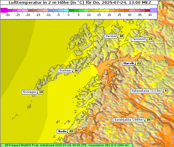 Temperatur, 24. 7. 2025
