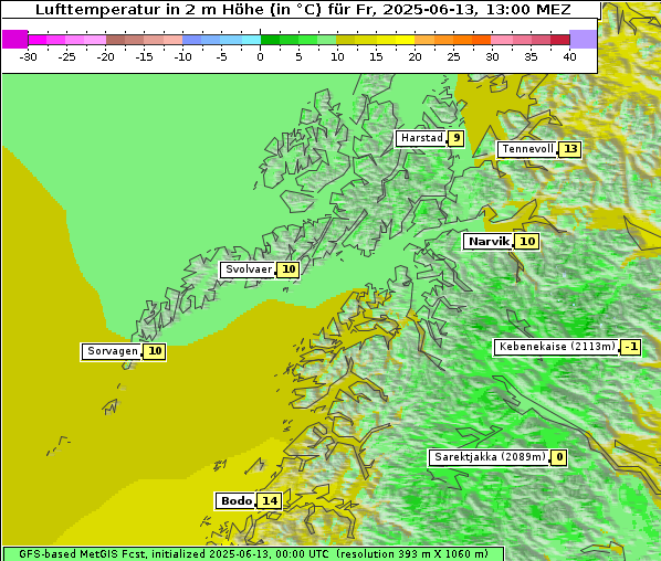 Temperatur, 13. 6. 2025