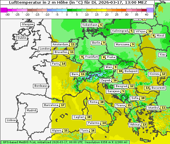 Temperatur, 17. 3. 2026