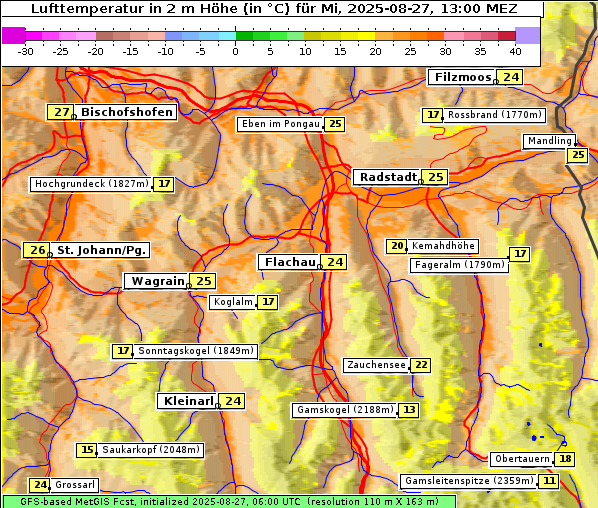 Temperatur, 27. 8. 2025